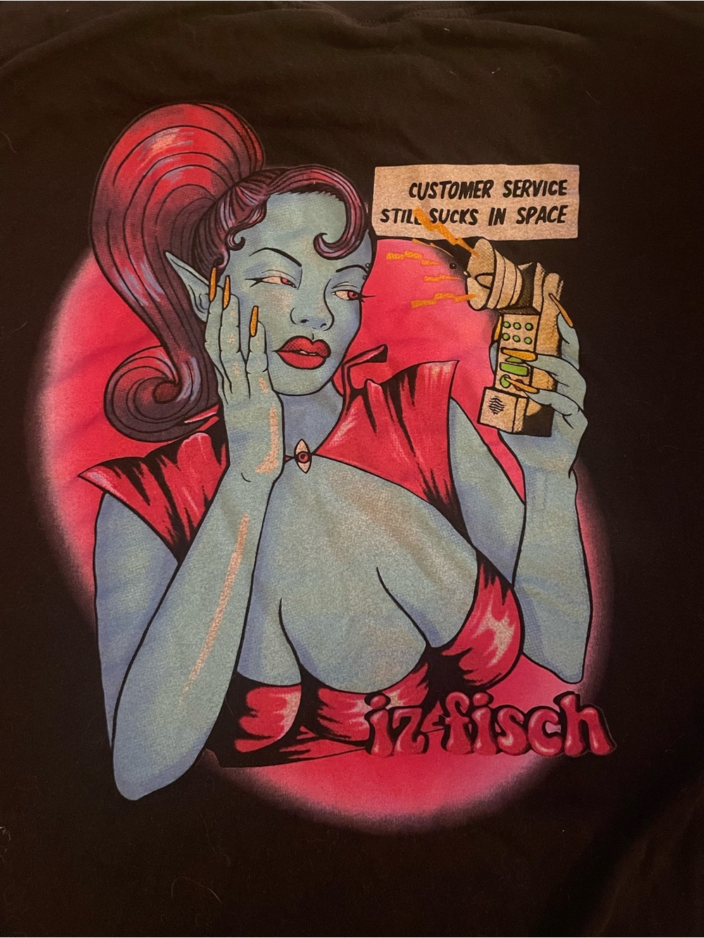 Graphic Sci‑Fi Pinup Tee — Blue & Pink Alien Design Plus Two Other Graphic Tees